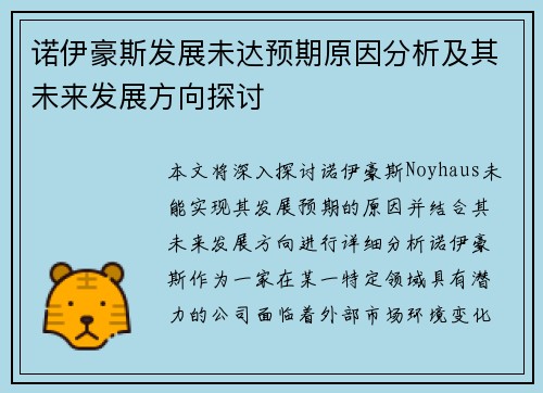 诺伊豪斯发展未达预期原因分析及其未来发展方向探讨 诺伊豪斯发展未达预期原因分析及其未来发展方向探讨